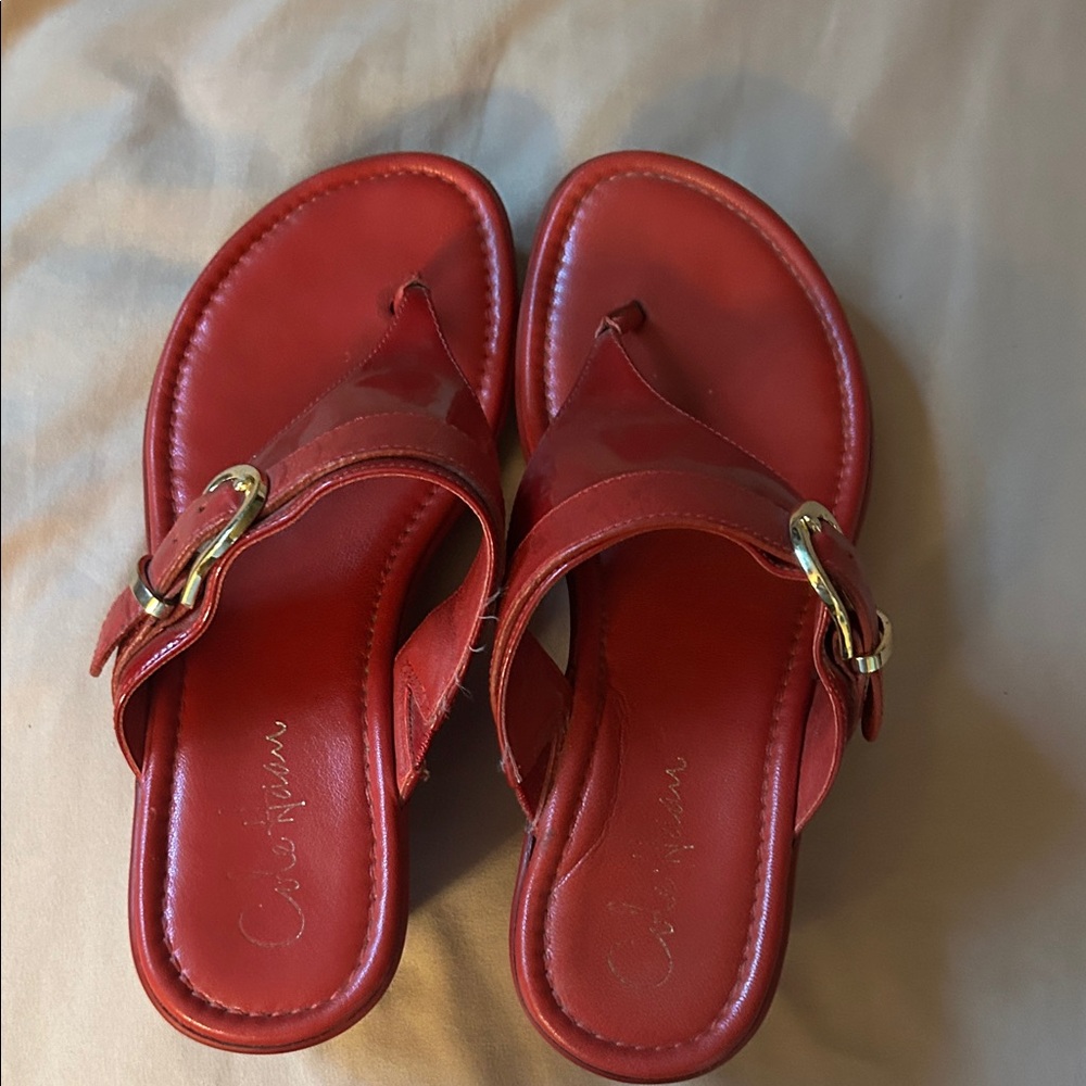 Cole Haan Red Women's Sandals with Gold Buckle